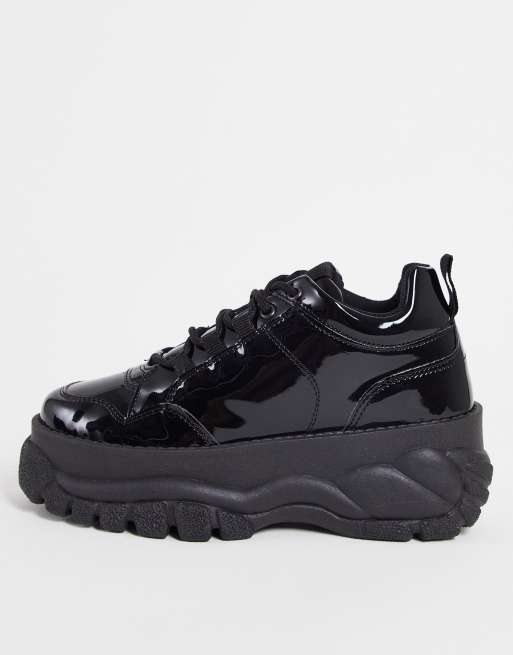 ASOS DESIGN - Defy - Chunky flatform-sneakers i sort lak
