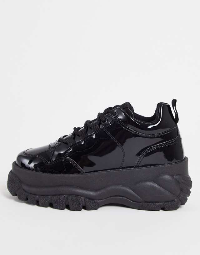 ASOS DESIGN Defy chunky flatform sneakers in black patent