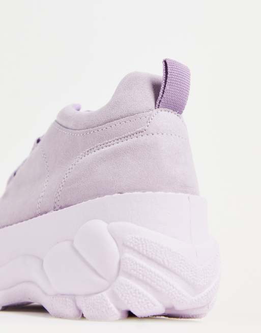 ASOS DESIGN Defy chunky flatform trainers in lilac drench