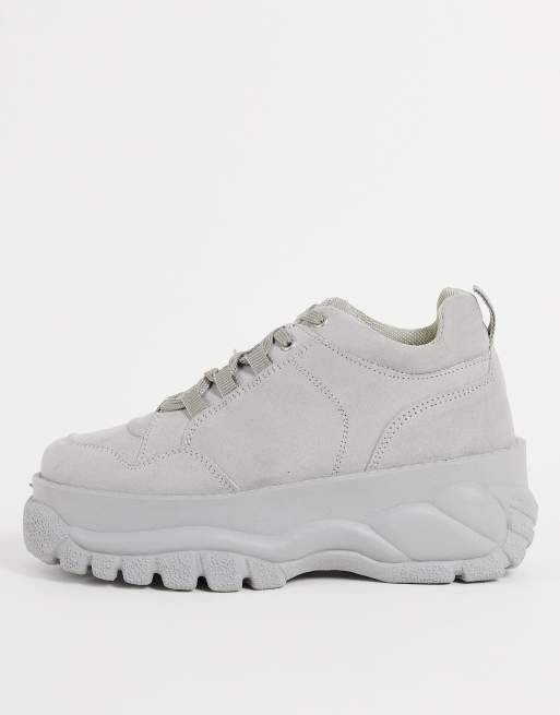 ASOS DESIGN Defy chunky flatform trainers in stone | ASOS