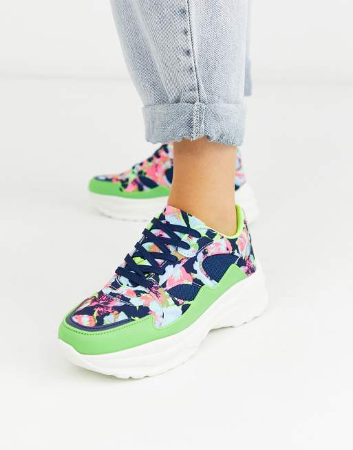 ASOS DESIGN Degree chunky floral trainers in green