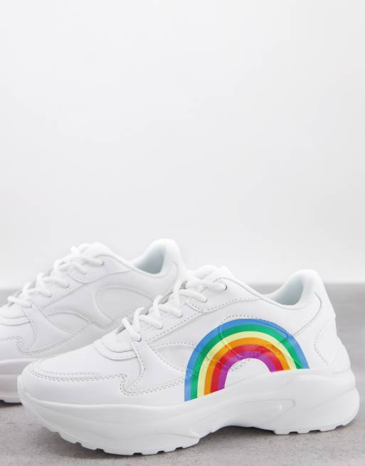 ASOS DESIGN Degree Sneaker mit dicker Sohle und Regenbogenprint in WeiB ASOS