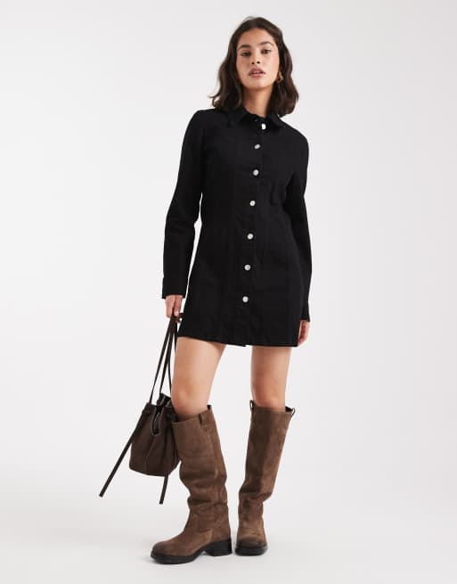 ASOS DESIGN - Deim mini-overhemdjurk met uitlopende zoom in clean zwart, 4 van 4
