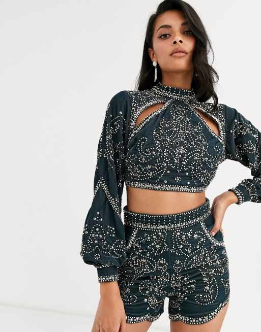 ASOS DESIGN  - velour med nitter - del af sæt, 2 af 2