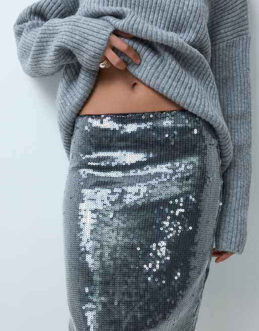 ASOS DESIGN del af sæt paillet pencil-midinederdel i gunmetal, 5 af 5