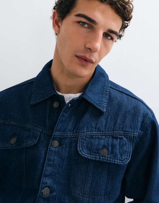 ASOS DESIGN del af sæt truckerjakke i rå indigoblå, 2 af 5