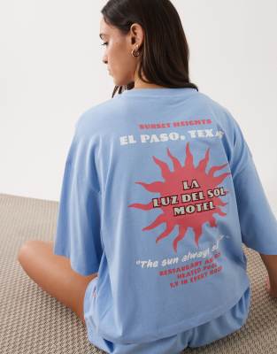 ASOS DESIGN - Del Sol Motel - Ensemble de pyjama à imprimé graphique - Bleu