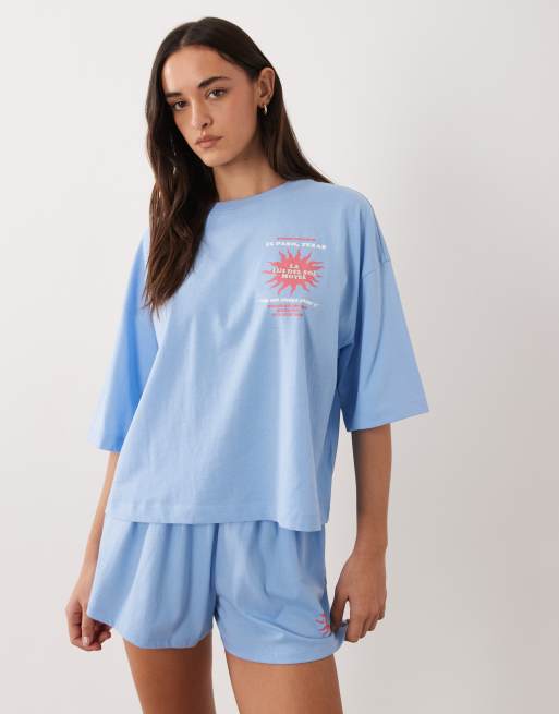 ASOS DESIGN – Del Sol Motel – Pyjama in Blau mit Grafikprint, 3 von 4