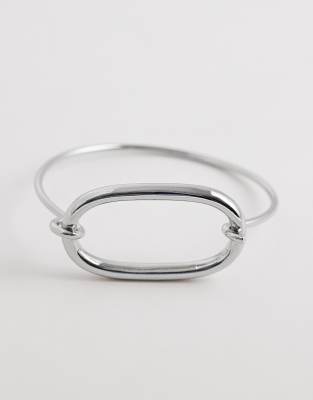 Asos Design Delicate Bangle With Oval Detail In Metallic