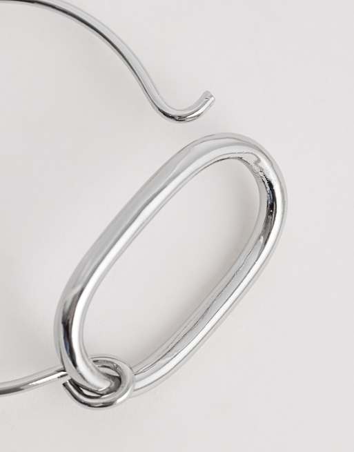 ASOS DESIGN delicate bangle with oval detail in silver tone, 2 of 3