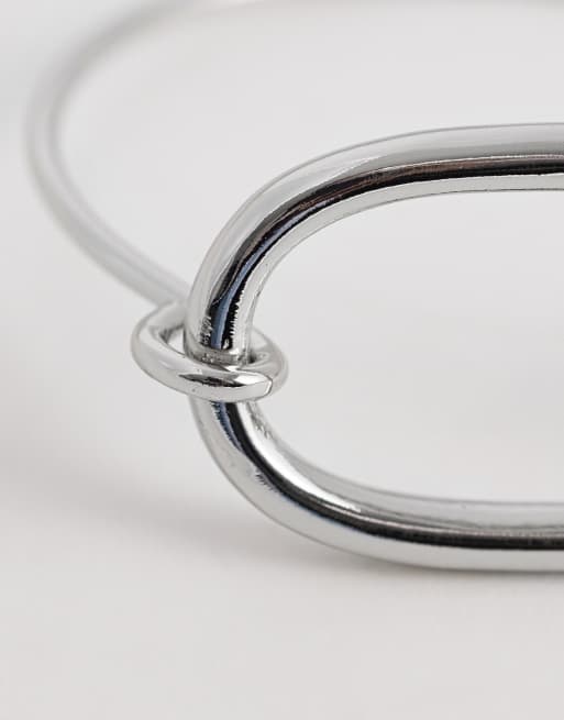 ASOS DESIGN delicate bangle with oval detail in silver tone, 3 of 3