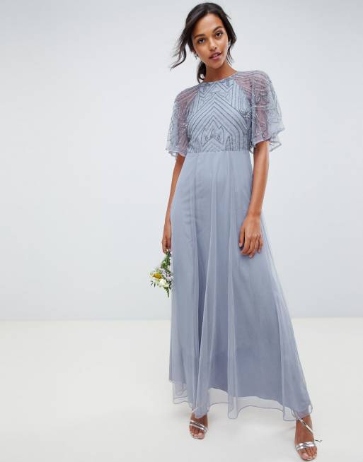 Asos design delicate embellished angel sleeve maxi on sale dress