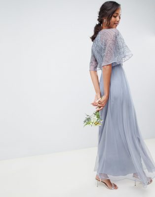 asos design delicate embellished angel sleeve maxi dress