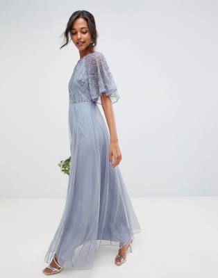 asos design delicate embellished angel sleeve maxi dress