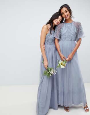 asos design delicate embellished angel sleeve maxi dress