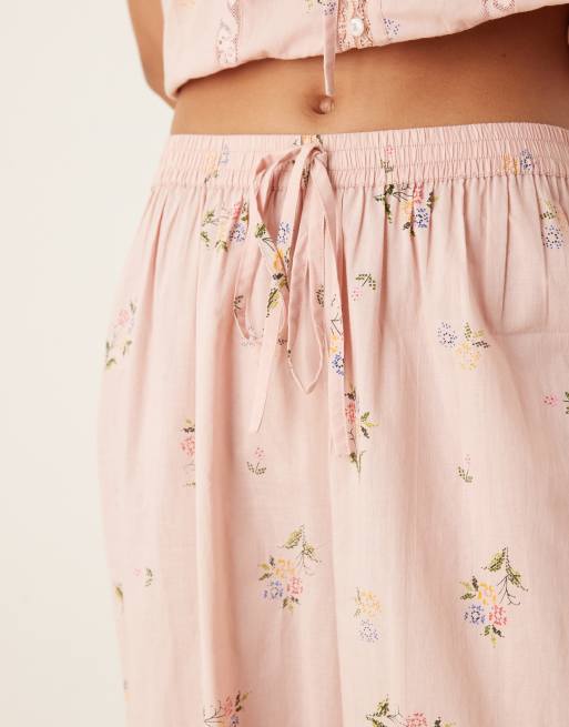 ASOS DESIGN delicate frill button up cami top and pants pajama set in pink floral print, 4 of 4