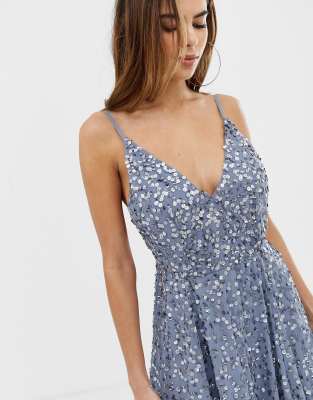 ASOS DESIGN delicate sequin plunge midi dress with full skirt