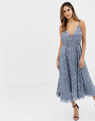 sequin plunge midi dress