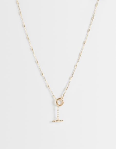 ASOS DESIGN delikatny łańcuszek lariat z detalem w kształcie litery T w złotym odcieniu - view 1