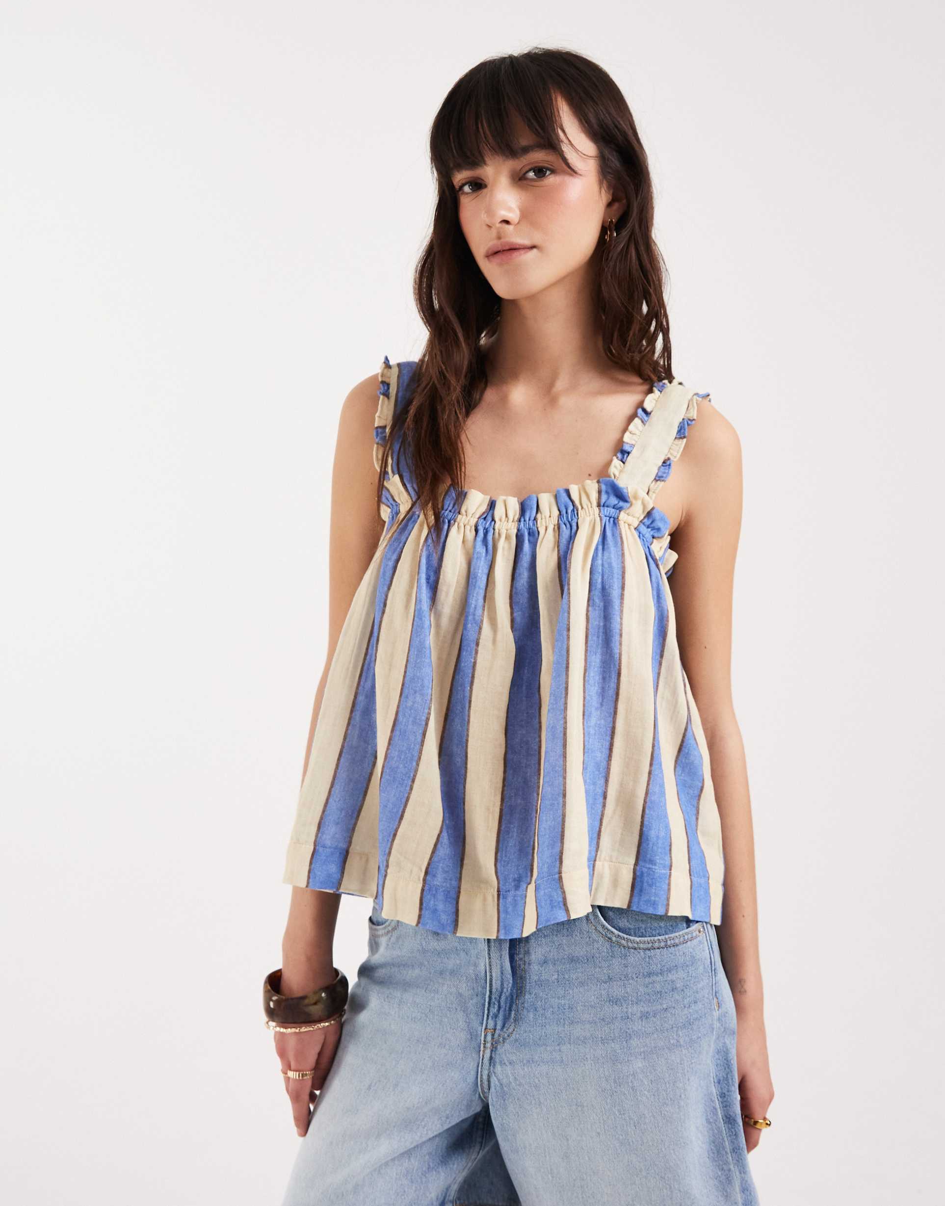 asos design delilah beach cami top in blue stripes