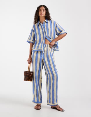 Delilah - Pantalon de plage en gaze rayé - Bleu 36