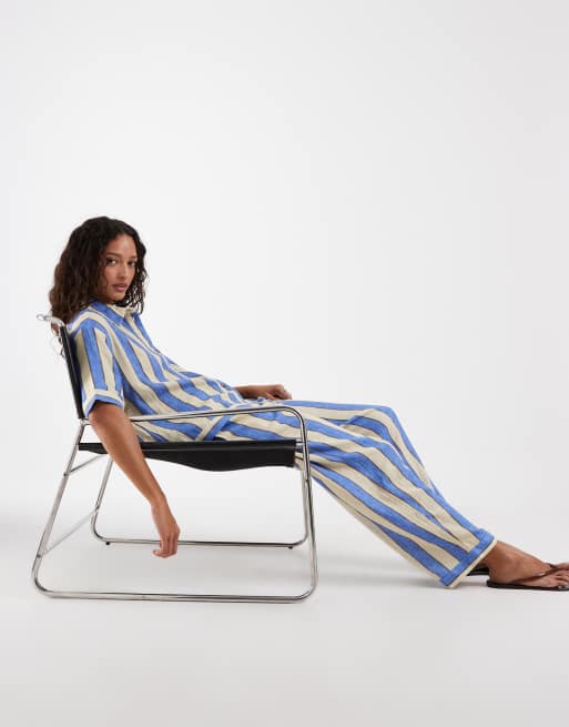 ASOS DESIGN - Delilah - Pantalon de plage en gaze rayé - Bleu, 3 de 5