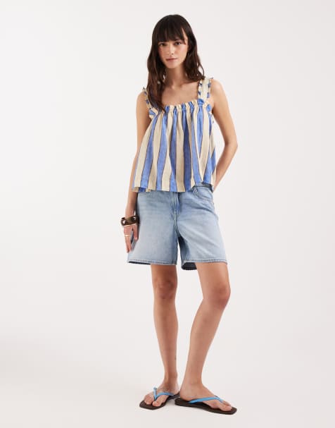 ASOS DESIGN - Delilah - Short et caraco de plage à rayures - Bleu - view 1