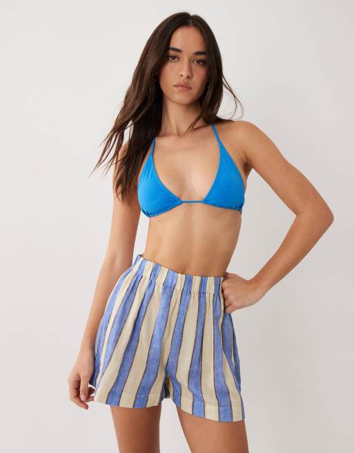 ASOS DESIGN Delilah stripe beach shorts in blue stripe, 3 of 5