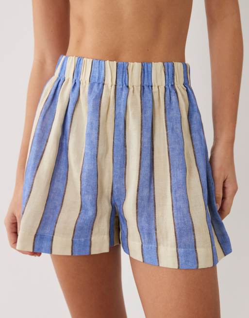 ASOS DESIGN Delilah stripe beach shorts in blue stripe, 5 of 5