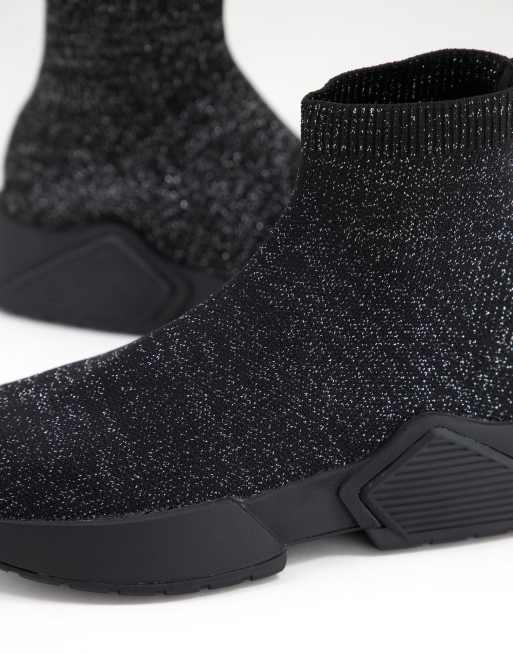ASOS DESIGN Della Sock sneakers in zwart glitter ASOS