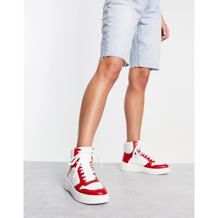 Womens White Sneakers red Sneakers Hight Top Slip On