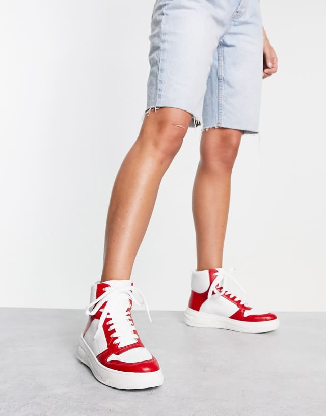 ASOS DESIGN Delta skate high top sneakers in white/red