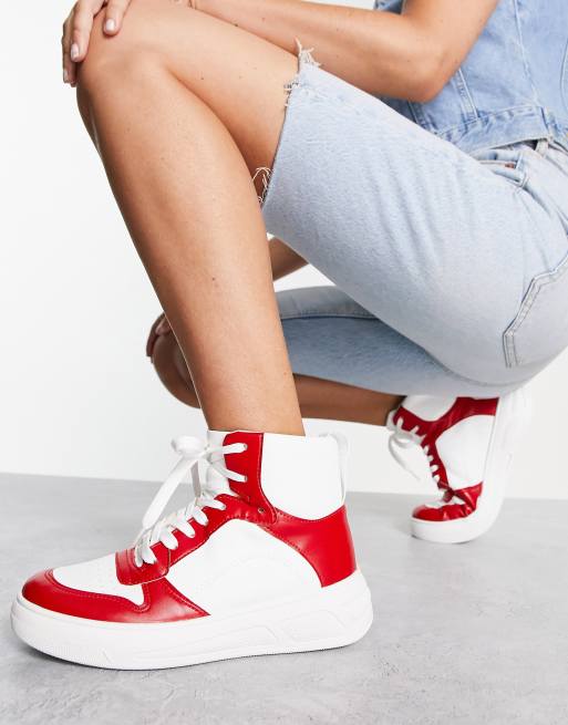 ASOS DESIGN Delta skate high top sneakers in white red ASOS