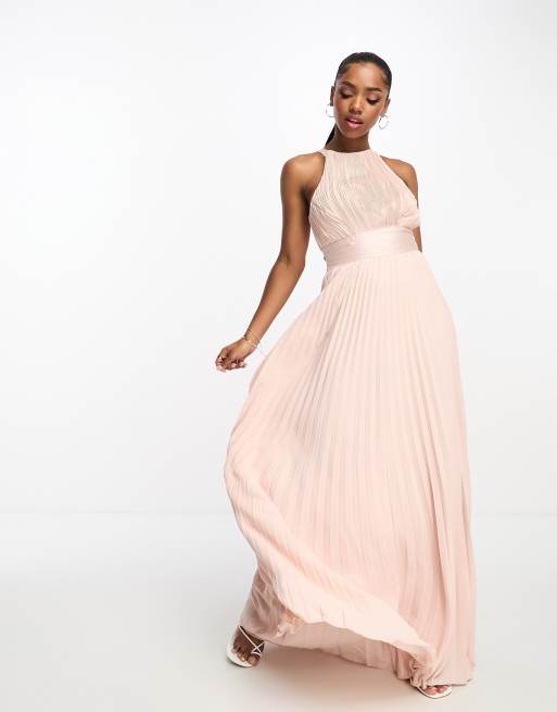 ASOS DESIGN Demoiselle d honneur Robe longue avec jupe pliss e et bande de satin la taille