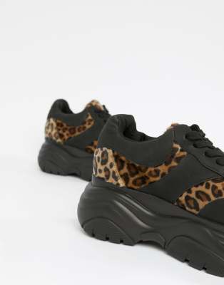 white chunky trainers with leopard print