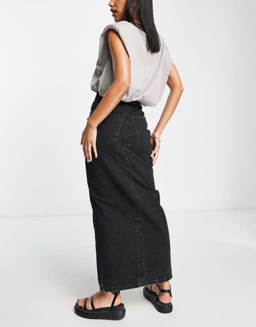 Long black hotsell denim skirt