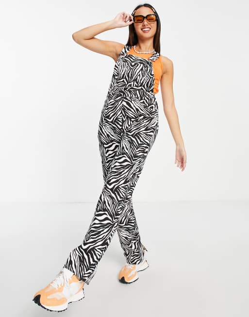 ASOS DESIGN denim '90's' straight leg dungarees in zebra print | ASOS
