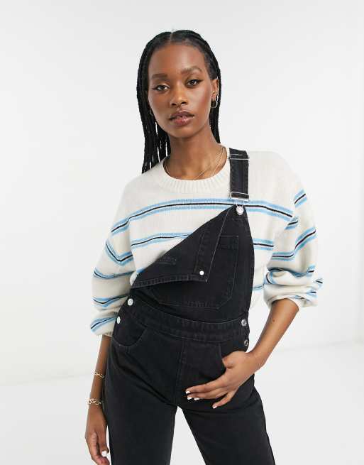 ASOS DESIGN denim '90's' straight leg overalls in washed black - BLACK -  BLACK