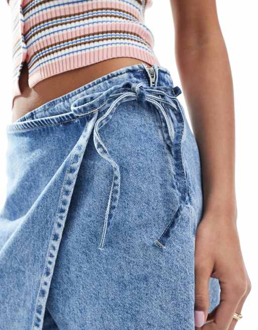 ASOS DESIGN - Denim A-lijn skort in mid-wash blauw, 3 van 5