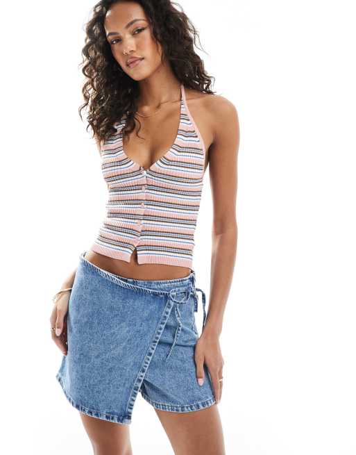 ASOS DESIGN - Denim A-lijn skort in mid-wash blauw, 4 van 5