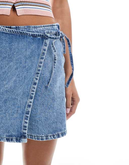 ASOS DESIGN - Denim A-lijn skort in mid-wash blauw, 5 van 5