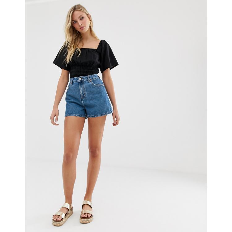 ASOS DESIGN denim a line mom shorts in blue