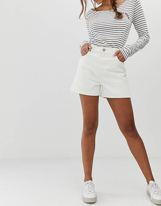ASOS DESIGN denim a line mom shorts in off white