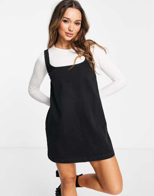 ASOS DESIGN denim A line pinafore in washed black