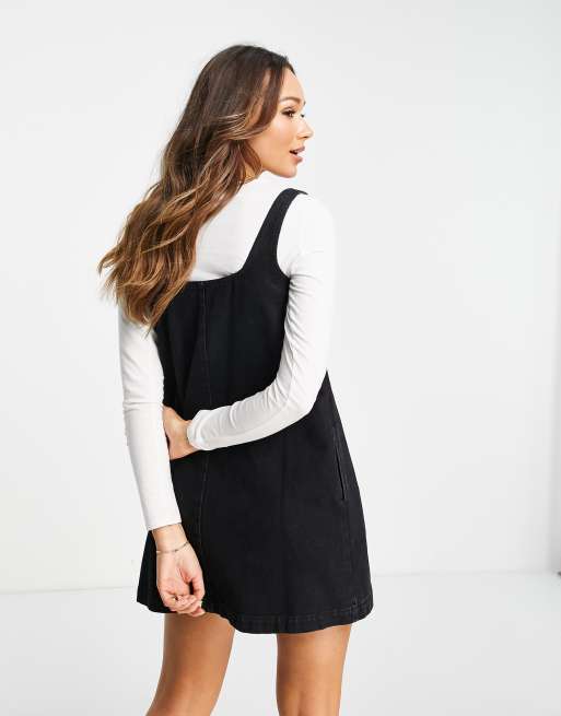 ASOS DESIGN denim A line pinafore in washed black