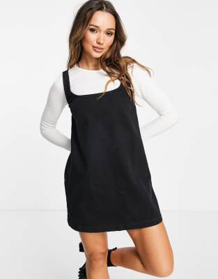 ASOS DESIGN denim a-line pinny in washed black | ASOS