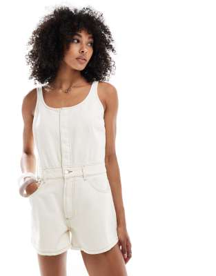 ASOS DESIGN denim A line playsuit in ecru - view 1
