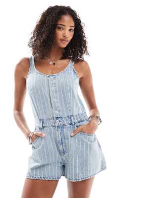 ASOS DESIGN denim A line playsuit in stripe - view 1