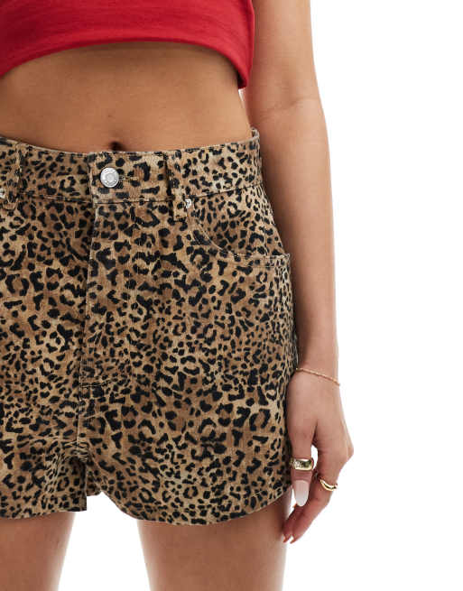 Leopard print denim shorts online