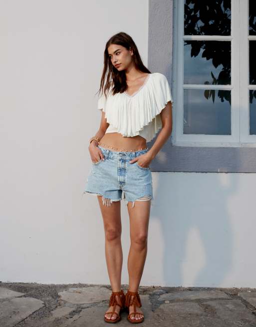ASOS DESIGN denim A line short in lightwash blue